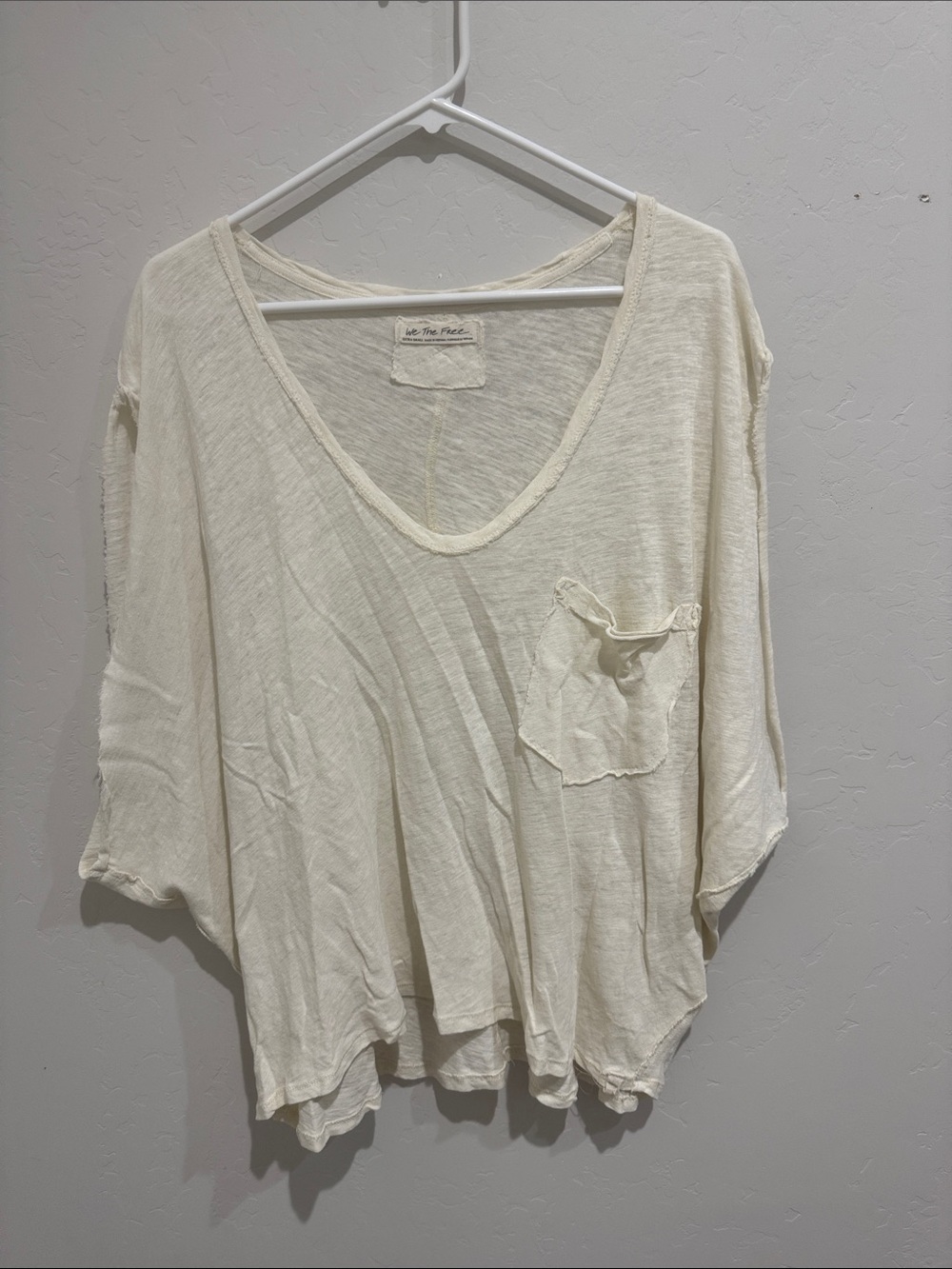 We The Free Cream Linen V-Neck Pocket Tee
